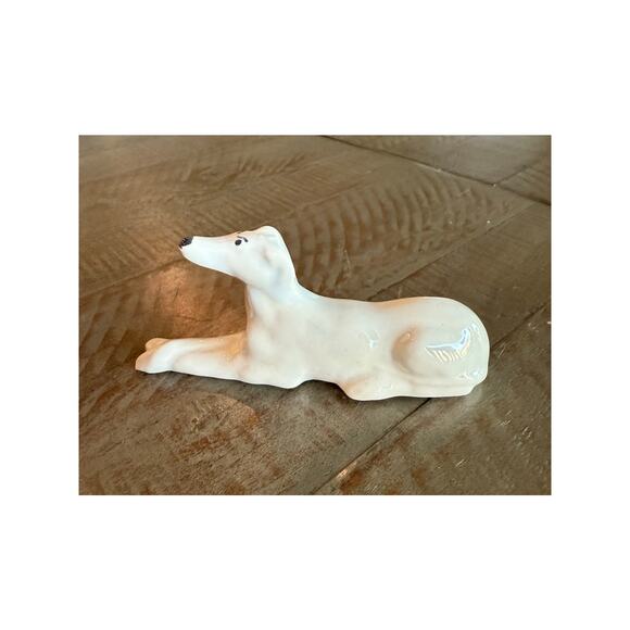 Vintage Porcelain Whippet Greyhound Dog Figurines White Japan MCM 5" Handpainted - Picture 8 of 8